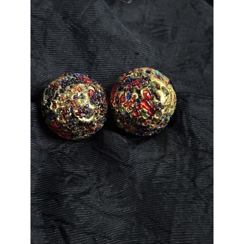 Italian venetian murano Multi Colors Speckle glass Gold Tone Earrings Italy